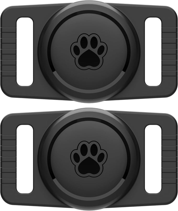 GOCII waterproof dog collar holder 2-pack for Apple AirTag Gen 1 & 2, black silicone case