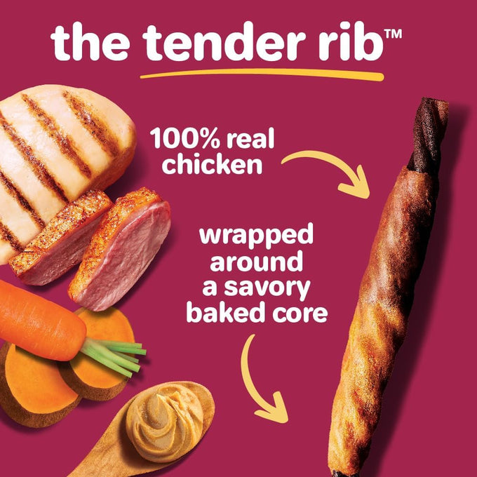 Hartz Oinkies tender ribs with real chicken and duck, peanut butter flavored dog treats, 22 count, rawhide-free, highly digestible