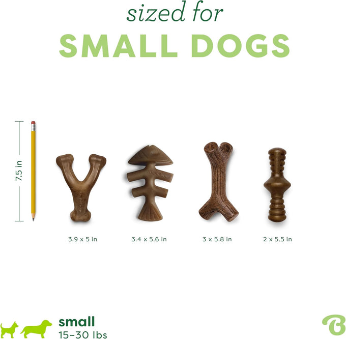 benebone small 4-pack dog toys durability made in usa for small dogs under 30 lbs