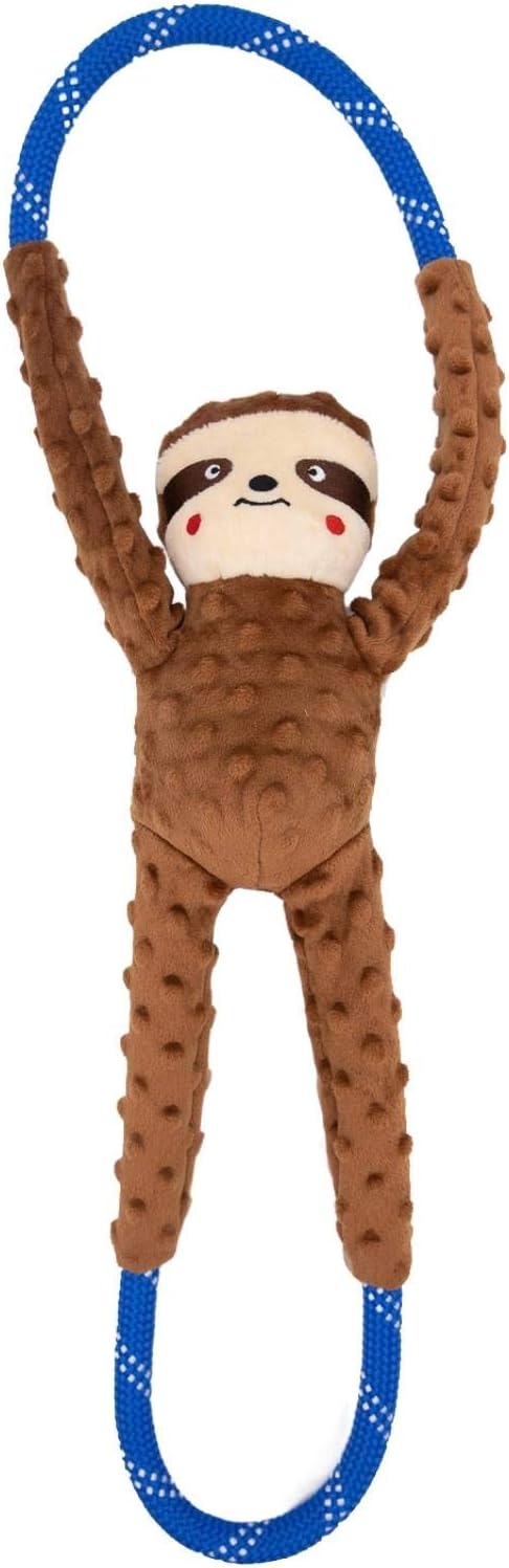 ZippyPaws Red Monkey RopeTugz Durable Dog Pull Rope Toy for Large Medium Small Dogs Squeaky Interactive