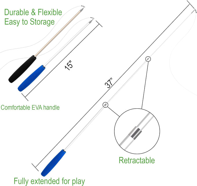 No Chemical Dyeing Cat Feather Toys - Includes Cat Wand and Natural Feather Refills for Indoor Cats - Safe and Eco-Friendly