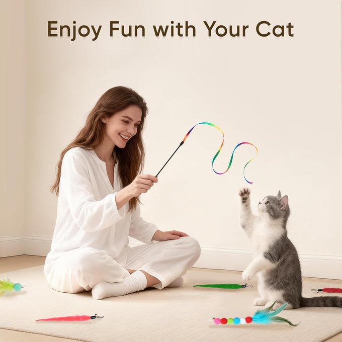 cat toys for indoor cats, 13 pack interactive cat wand toy set with feather toys and teasers for exercise and playtime