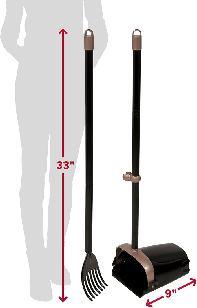 Arm & Hammer Dog Pooper Scooper Swivel Bin & Rake, Black, 32-inch Adjustable Handle, Heavy Duty Scented Waste Bags Included