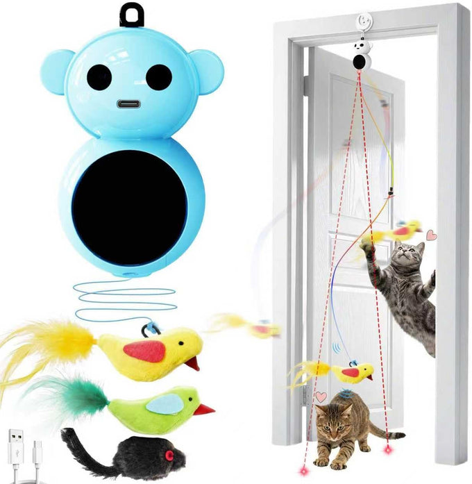 Interactive 2-in-1 Laser Pointer Cat Toy with Flying Bird and Smart Moving Wand