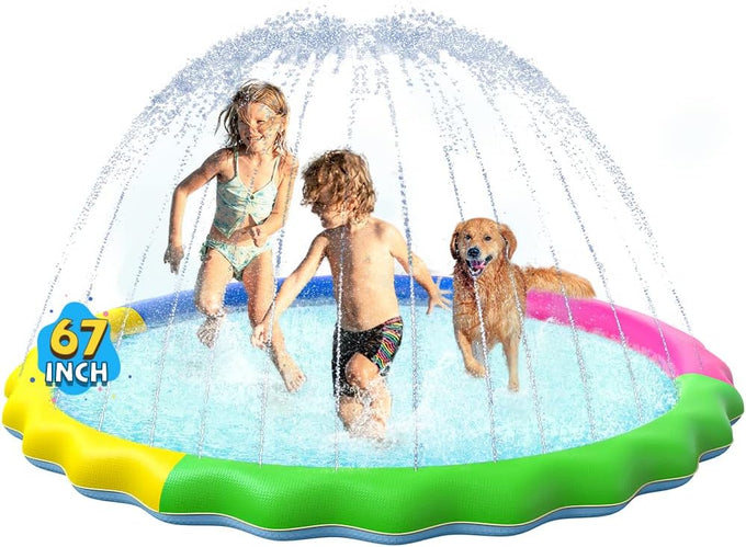 Vistop 67" Non-Slip Splash Pad for Kids and Dogs with Thickened Sprinkler Pool and Fun Fountain Play Mat