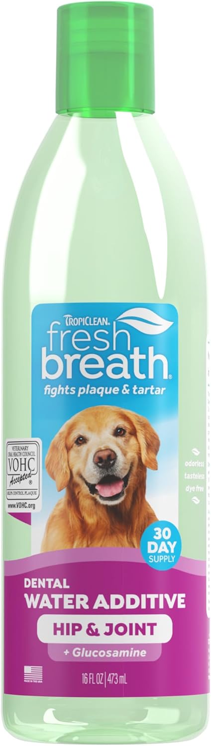 TropiClean Fresh Breath Water Additive for Dogs, 33.8oz, VOHC Accepted, No Toothpaste or Toothbrush Required