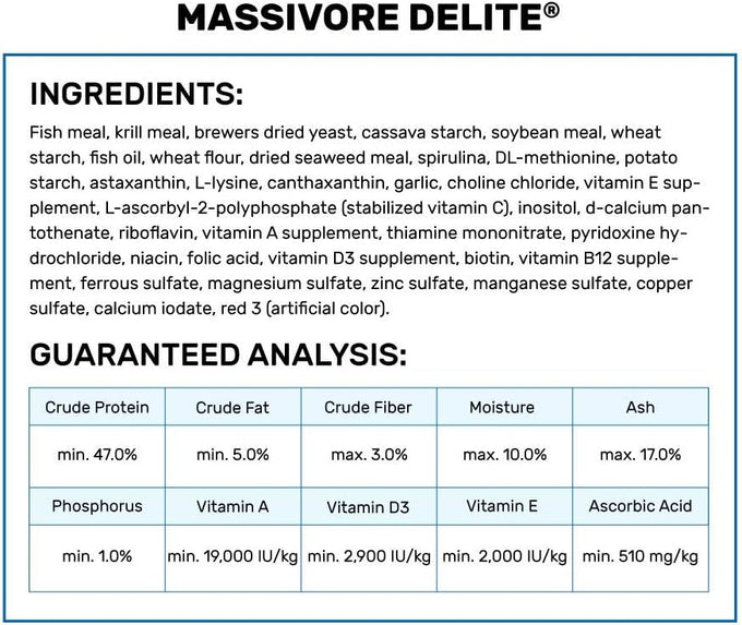 Hikari Tropical Massivore Delite Fish Food, 13.4 oz (380g) for Large Carnivorous Fish with Balanced Nutrition