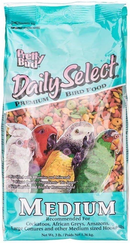 Pretty Bird Daily Select Premium Bird Food for African Grays, Amazons, and Similar Sized Birds, Medium, 8-Pound