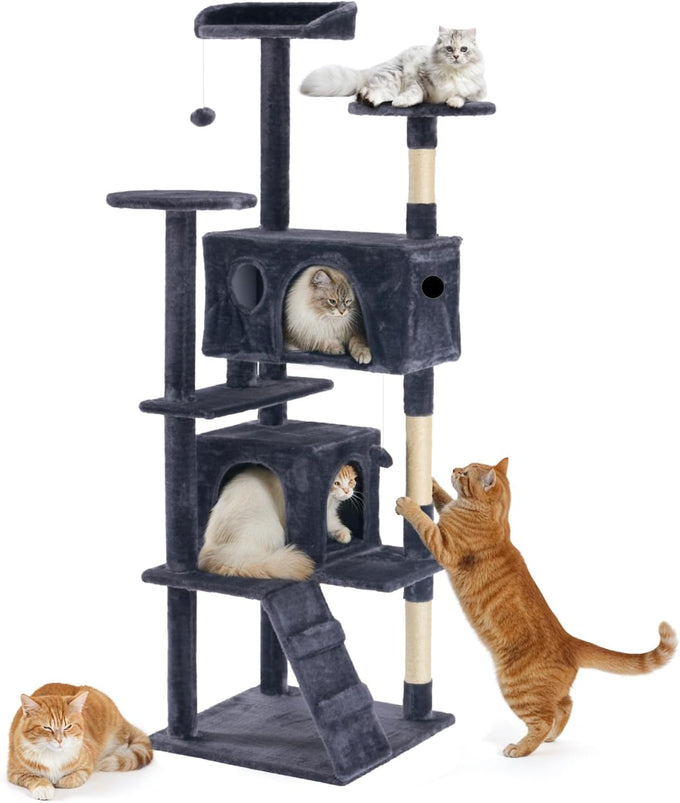 dark grey sweetcrispy 54 inch cat tree tower with scratching post and climbing ladder