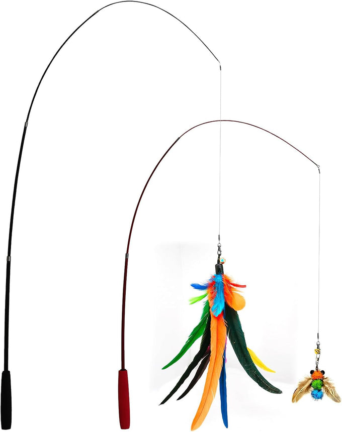 miwoowim 2PCS ultra-long teaser cat toys with 9PCS da bird feather refills, fishing pole toy and feather attachment replacement