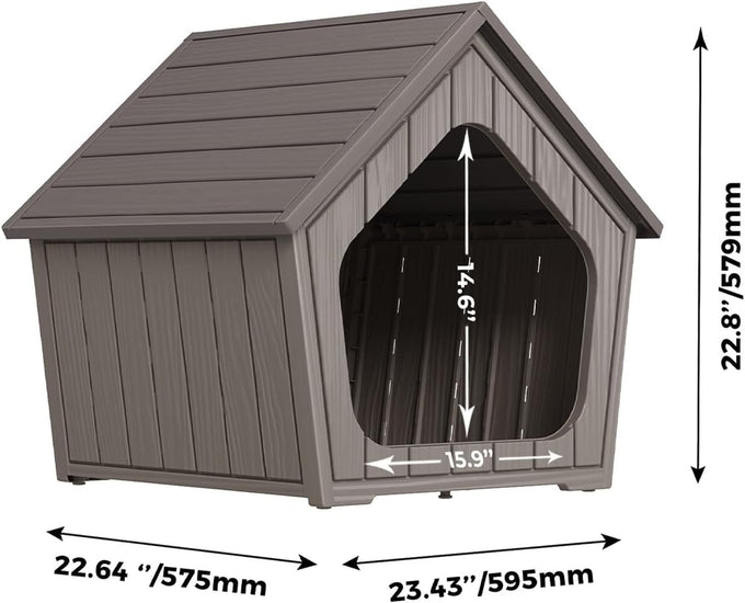 Vixzen grey small dog resin material doghouse outdoor indoor weatherproof pet shelter with air vents easy assembly