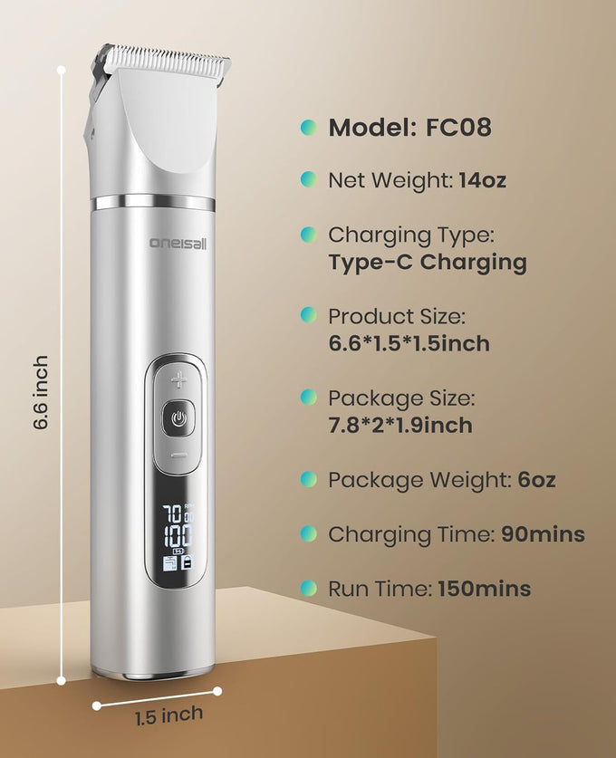 oneisall 4 in 1 dog grooming kit with lcd display, dog hair trimmer for paw nail grinder, rechargeable cordless low noise ipx7 waterproof pet clippers, 3-speed, 1200mAh battery