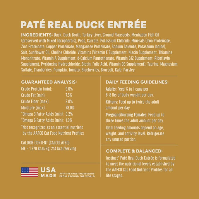 Instinct grain-free, high-protein, real duck wet cat food, 5.5 oz cans, pack of 12, USA made