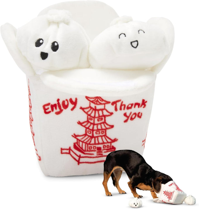 Andi's Dumpling Large 2 in 1 Interactive Dog Toy with Plush Exterior and Squeaker, Teaser Ball Inside for Large Dogs