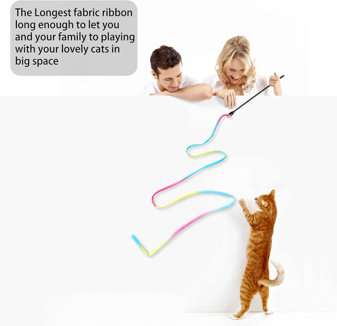cat wand toys, colorful teaser wand string for exercise kitten stick kitty rope toy, 2-pcs set