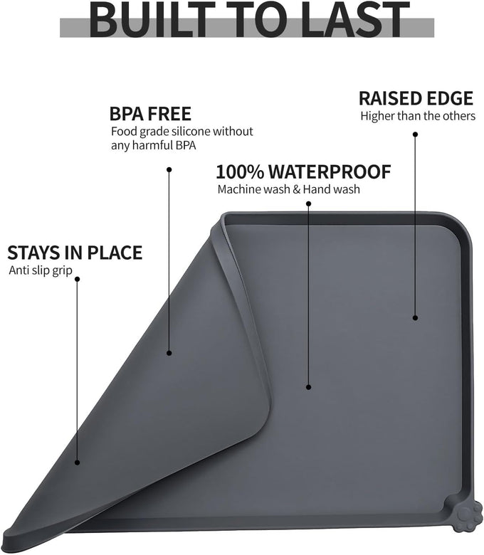 Reopet waterproof non-slip silicone pet feeding mat for dogs and cats with high raised edges