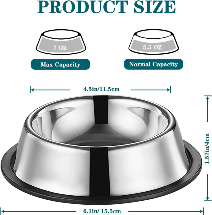 4.5-inch stainless steel cat food bowls set of 3 non-slip small pet feeding bowls for kitten puppy