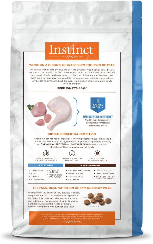 Instinct limited ingredient dry cat food, grain free turkey recipe, 11 lb bag, natural pet food