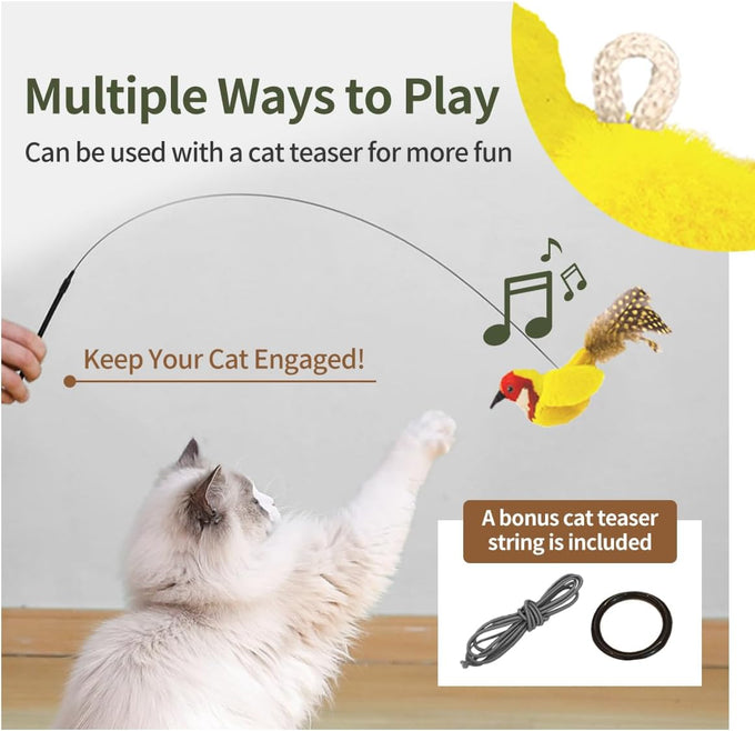 Whisker World 2-Pack Catnip Bird Toys with Lifelike Chirp Sound and Real Feather