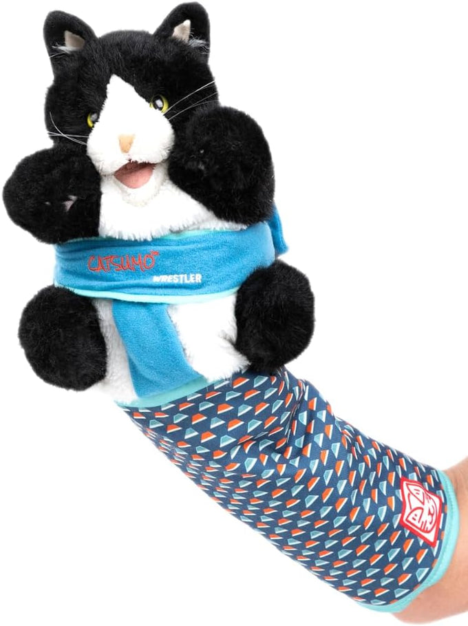 Cat Sumo Wrestler Puppet, Interactive Hand Mitt with Durable Protective Sleeve and Catnip for Safe Play
