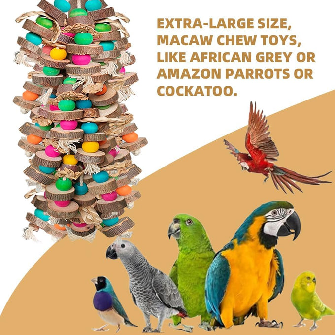 Natural multicolored wooden block parrot toys for large macaws cockatoos African grey and Amazon parrots, 19.7 inch, large size