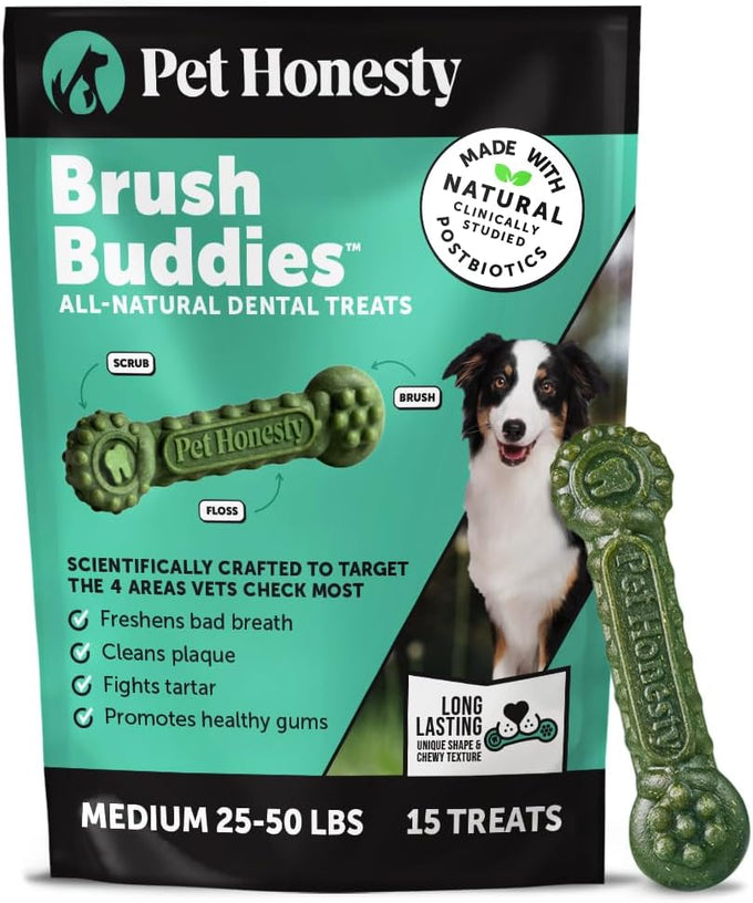 Pet Honesty Brush Buddies All Natural Dog Dental Treats, Long Lasting, Teeth Cleaner