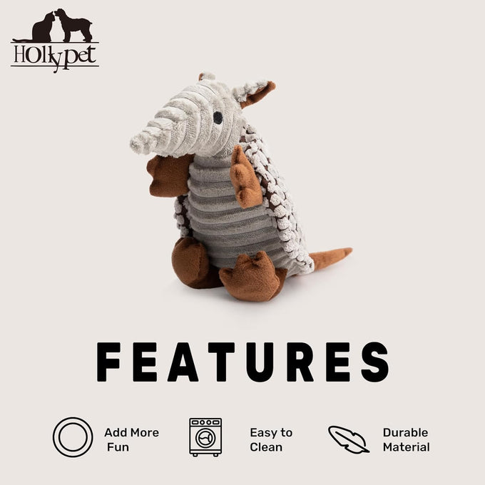 holy-pet-plush-dog-squeaky-toy-armadillo-gray-8-inch-small-medium-large-breed