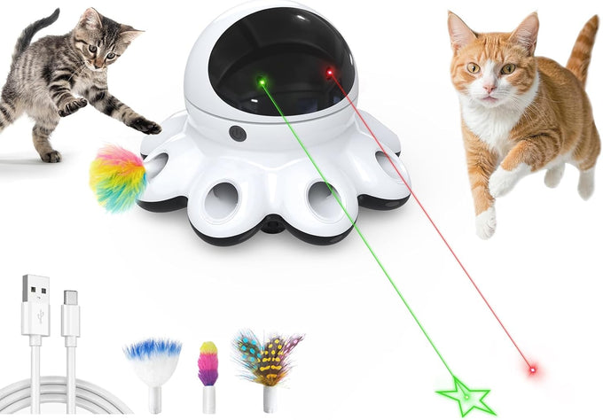 orsda 2-in-1 interactive automatic motion activated cat laser toy with feathers and usb rechargeable