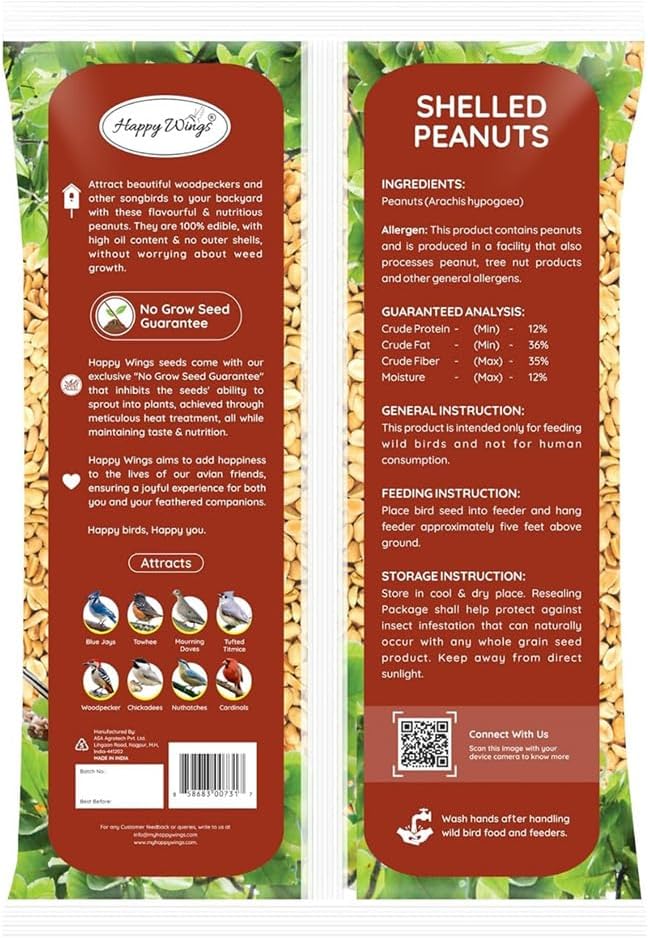 Happy Wings shelled peanuts seeds wild bird food, 5 pounds, no grow seed, bird seed for year-round feeding