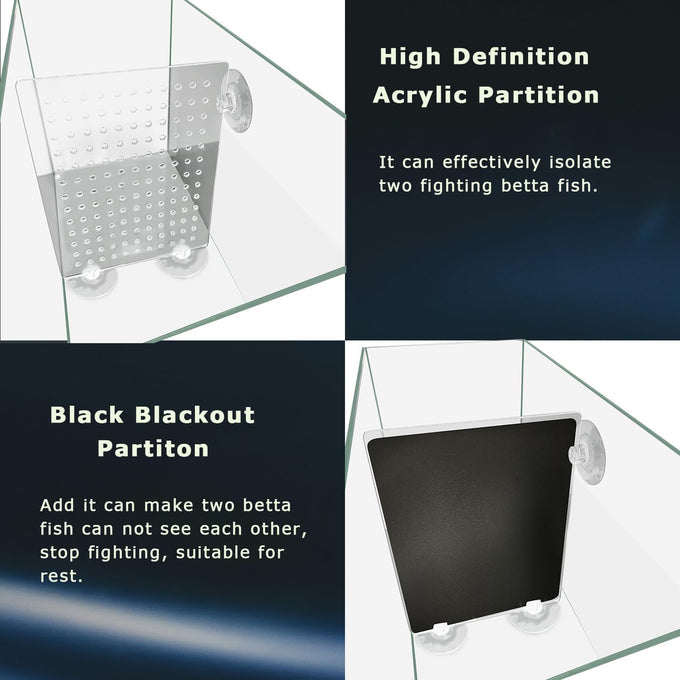 12.6" L 3-gallon nano glass aquarium with separator plate, LED light, filter for betta, multi-functional square fish tank, white 4mm glass