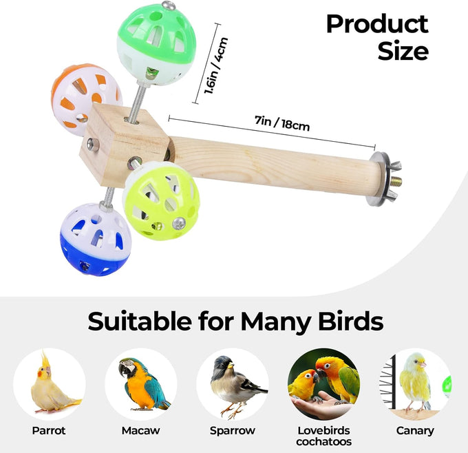 Parakeet bird toy with rotating balls, ideal for small birds, natural wood, durable surface, non-slip, 7.85 inches long