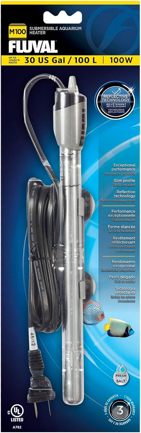 fluval m 200-watt submersible aquarium heater with mirror technology for freshwater and saltwater tanks up to 65 gallons