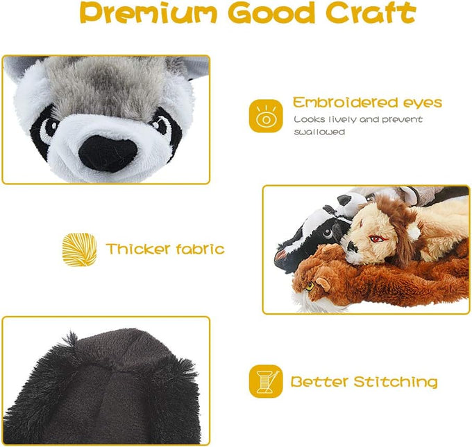 Non-toxic plush dog squeak toys, no stuffing, 5-pack woodland animals for small to large breeds