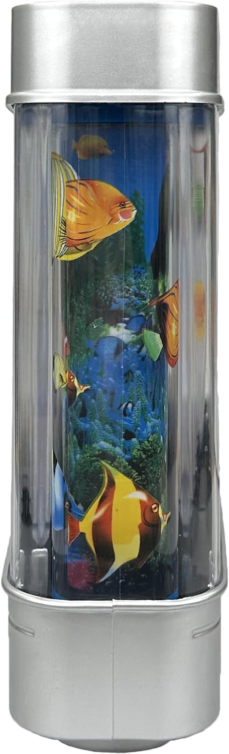 Tokenkuko fake motion fish tank mini aquarium night light with moving fish, tropical decor lamp for kids, US plug