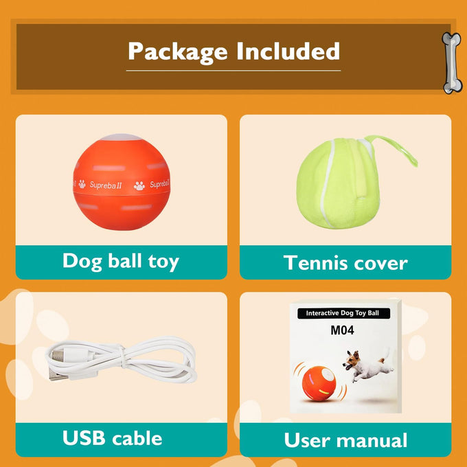 PetDroid Interactive Dog Toys Durable Orange Dog Ball, Small to Large Dogs, USB Rechargeable