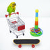 Wontee bird toys mini shopping cart skateboard ring toy set for parrot training and play (3-pack, assorted)