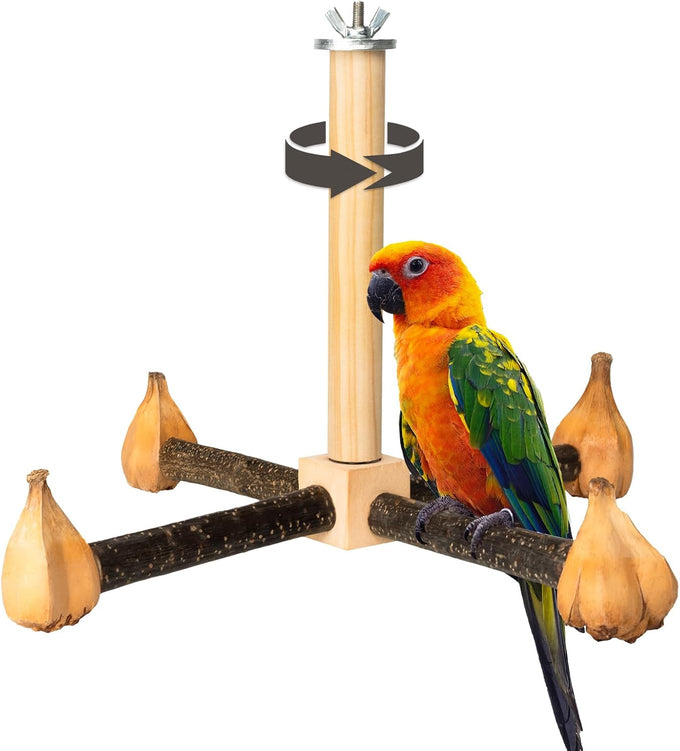 agape rotating parrot perch toy with chew toy natural wooden stand for small medium birds cage accessory