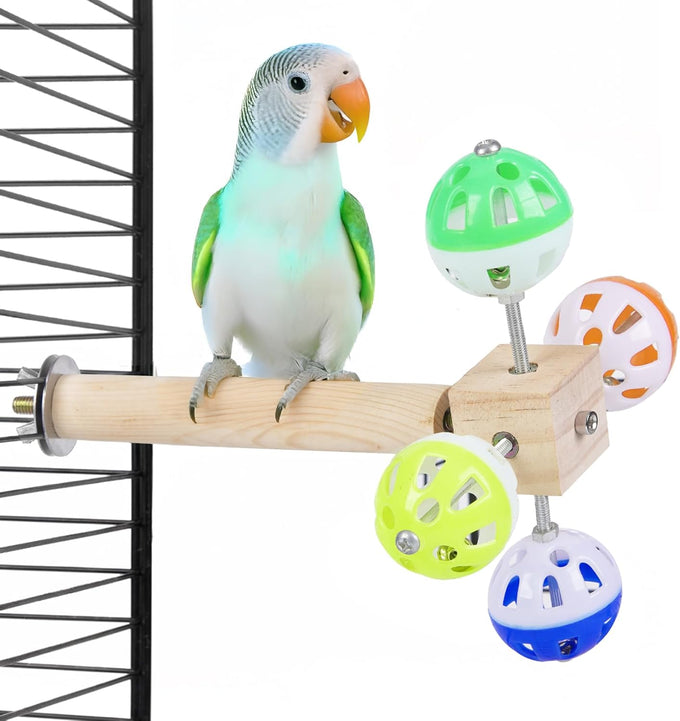 Parakeet bird toy with rotating balls, ideal for small birds, natural wood, durable surface, non-slip, 7.85 inches long