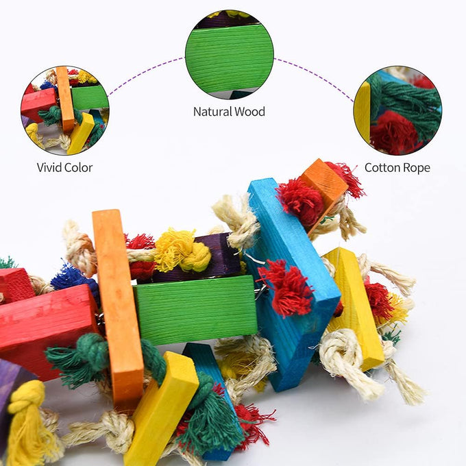 Ruby.Q 2 Pack Large Parrot Toy, Multicolored Wooden Chewing Toy for African Greys and Large Macaws, 20in