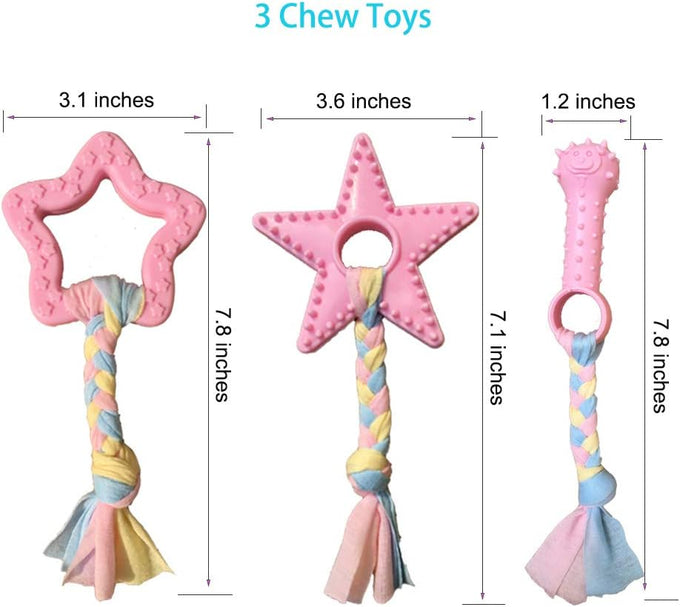 volacopets pink puppy toys for small dogs 5-pack teething chew toys boredom