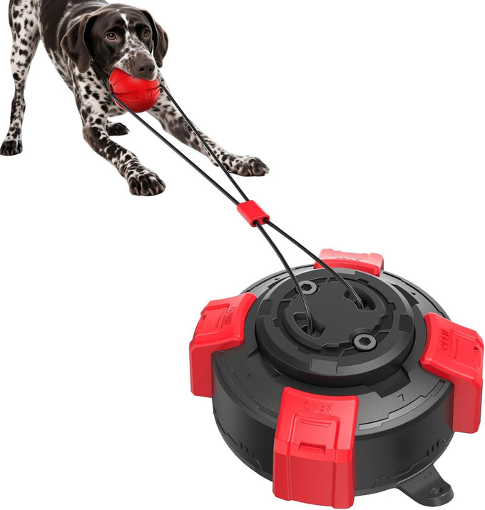 Red & Black Indestructible Suction Cup Dog Toy for Small/Medium Aggressive Chewers Interactive Tug of War Puzzle Enrichment Indoor Outdoor Use
