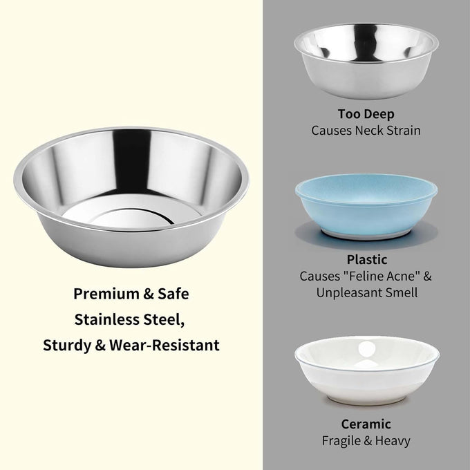tifanso 6pcs stainless steel cat bowls, 5.6" shallow wide whisker friendly metal feeding dish set, kitten plates, dishwasher safe