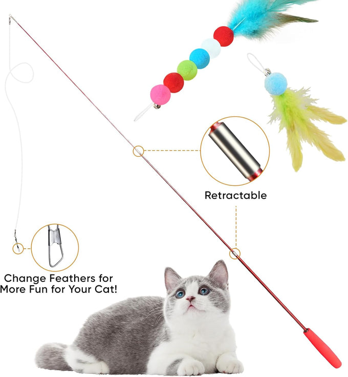 cat toys for indoor cats, 13 pack interactive cat wand toy set with feather toys and teasers for exercise and playtime