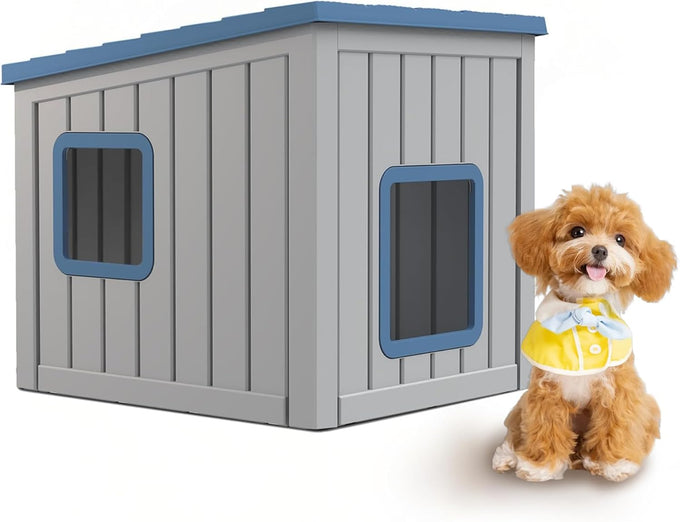 DRATO resin material dog house, multi-functional pet house for small to medium dog, black, medium size