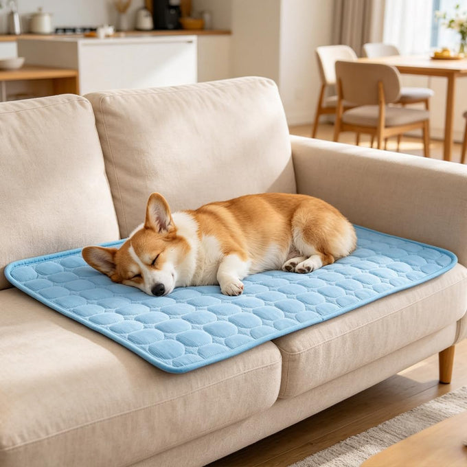 Upgraded Arc-Chill cooling dog bed mat, washable pet cooling pad for dogs & cats, 28x22 in, blue