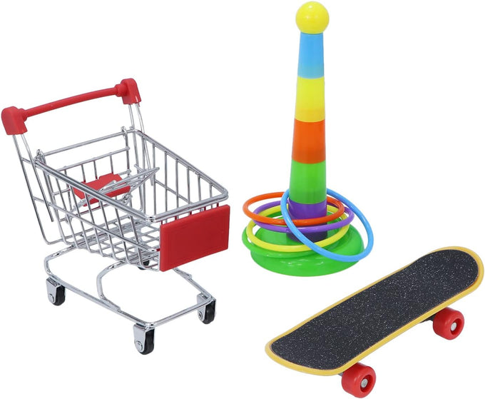 Wontee bird toys mini shopping cart skateboard ring toy set for parrot training and play (3-pack, assorted)