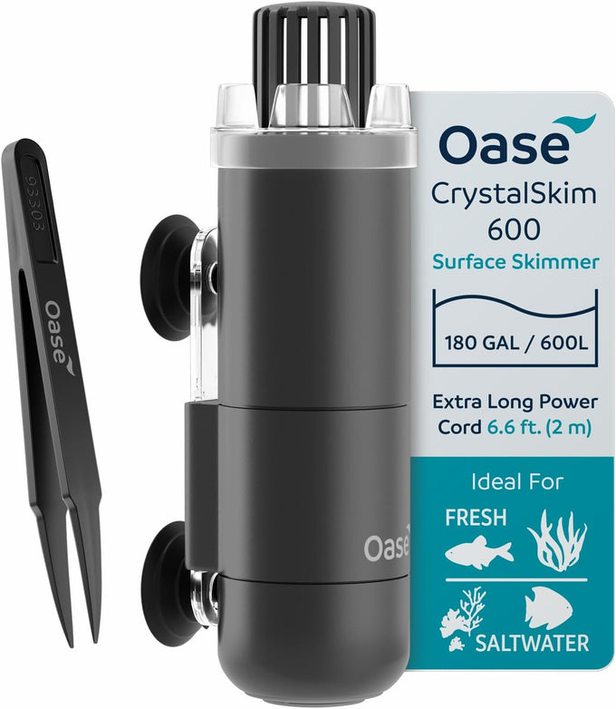 oase crystalskim 350 surface skimmer for freshwater and marine aquariums, compact, adjustable flow, shrimp-safe, up to 92 gal / 350 l