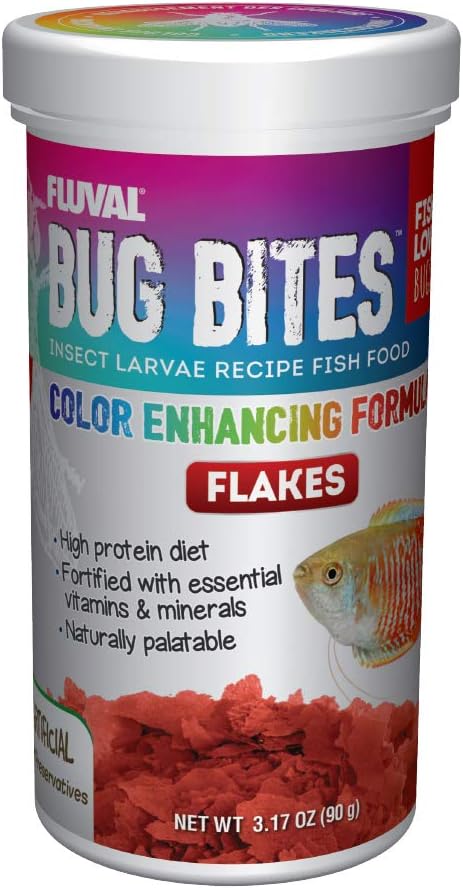Fluval Bug Bites Brown Fish Food, Tropical Flakes for Small to Medium Fish, 3.17 oz, A7348, High-Protein Diet