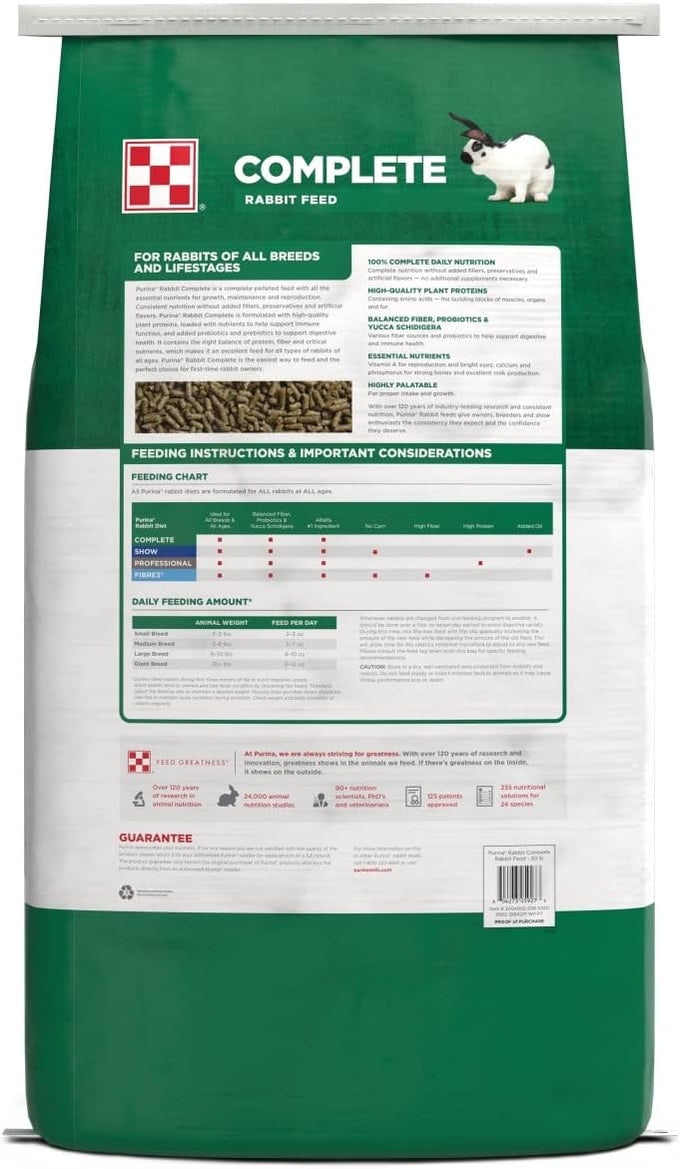 Purina Complete Rabbit Feed, 25 lb, 100% Daily Nutrition for All Ages, No Fillers or Artificial Colors