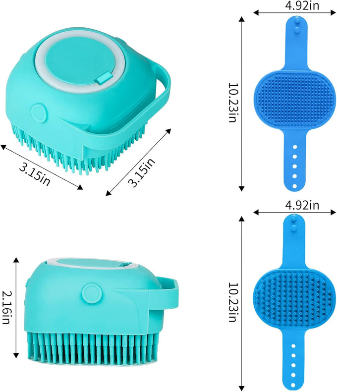 comotech 6pcs dog bath brush and toothbrush set | adjustable handle for short and long haired dogs and cats | blue